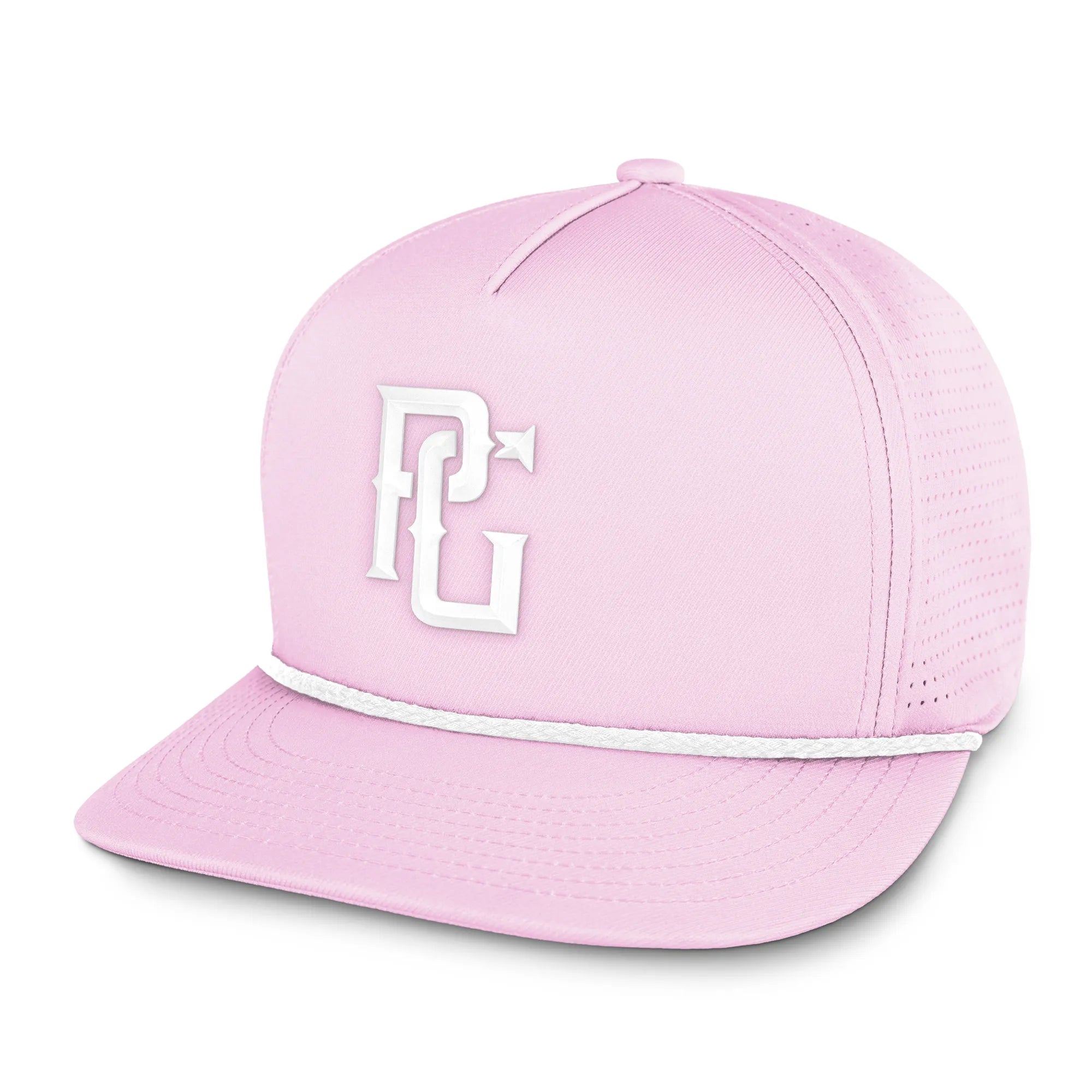 Pink cap with a logo on a white background